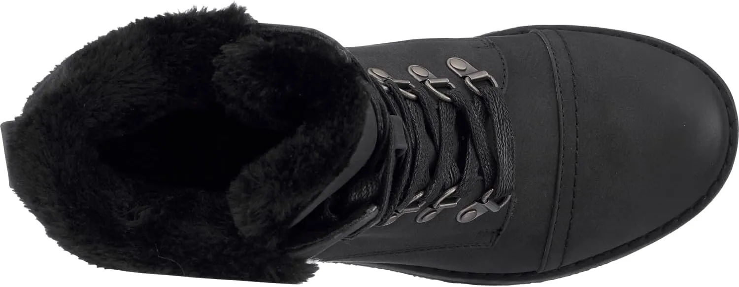 GC Shoes Womens Combat Boots, Warm Lace Up Wide Calf Boots, Vegan Chunky Low Heel Winter Fashion Ankle Booties, Joan