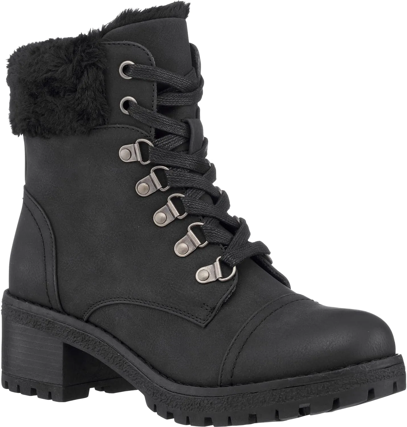 GC Shoes Womens Combat Boots, Warm Lace Up Wide Calf Boots, Vegan Chunky Low Heel Winter Fashion Ankle Booties, Joan