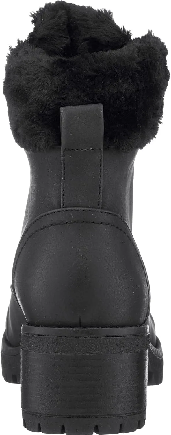GC Shoes Womens Combat Boots, Warm Lace Up Wide Calf Boots, Vegan Chunky Low Heel Winter Fashion Ankle Booties, Joan