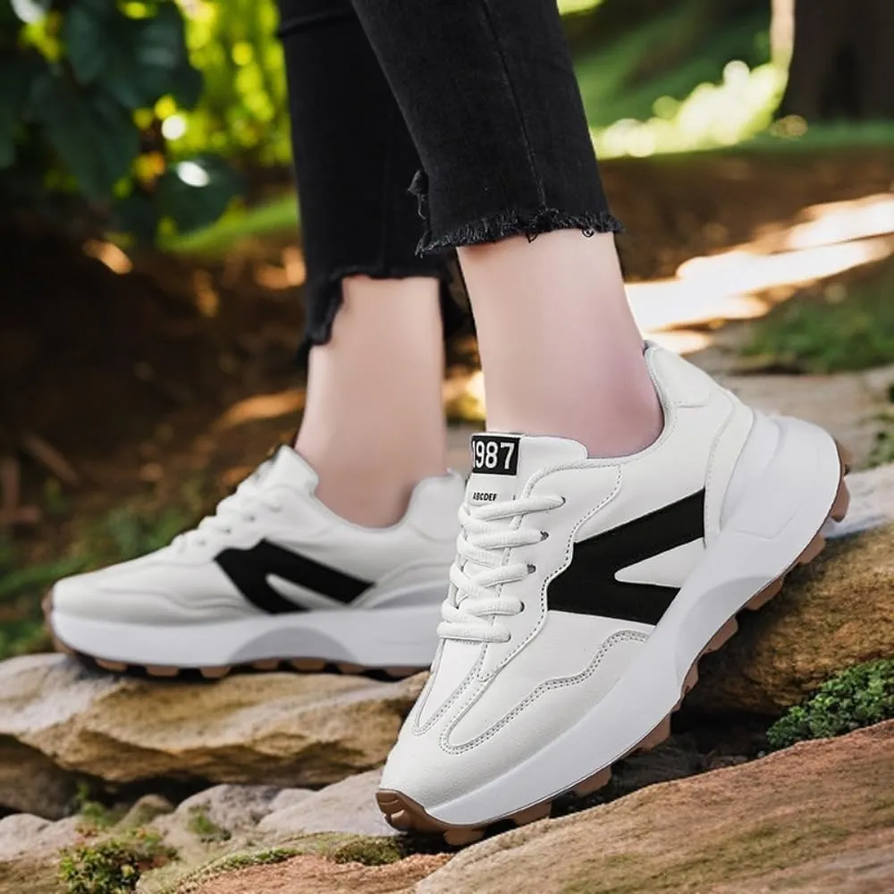 Geerta Women's Fashionable Lace Up Front Letter Design Low Top Sneakers, Casual Comfortable Sports Running Shoes, Trendy All-Match Chunky Casual Sneakers for Daily Wear, Trending Shoes