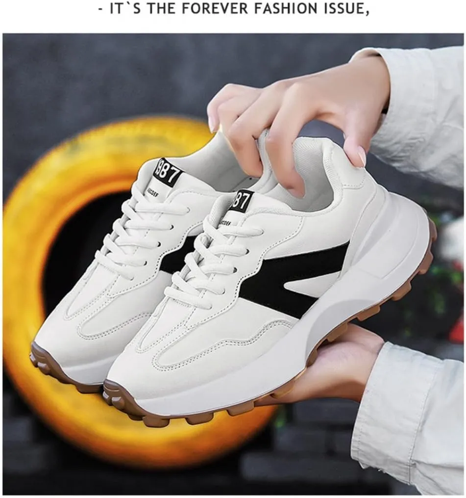 Geerta Women's Fashionable Lace Up Front Letter Design Low Top Sneakers, Casual Comfortable Sports Running Shoes, Trendy All-Match Chunky Casual Sneakers for Daily Wear, Trending Shoes
