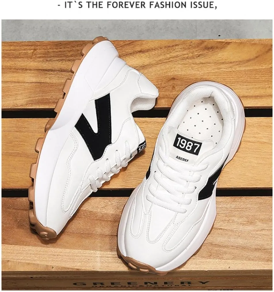 Geerta Women's Fashionable Lace Up Front Letter Design Low Top Sneakers, Casual Comfortable Sports Running Shoes, Trendy All-Match Chunky Casual Sneakers for Daily Wear, Trending Shoes