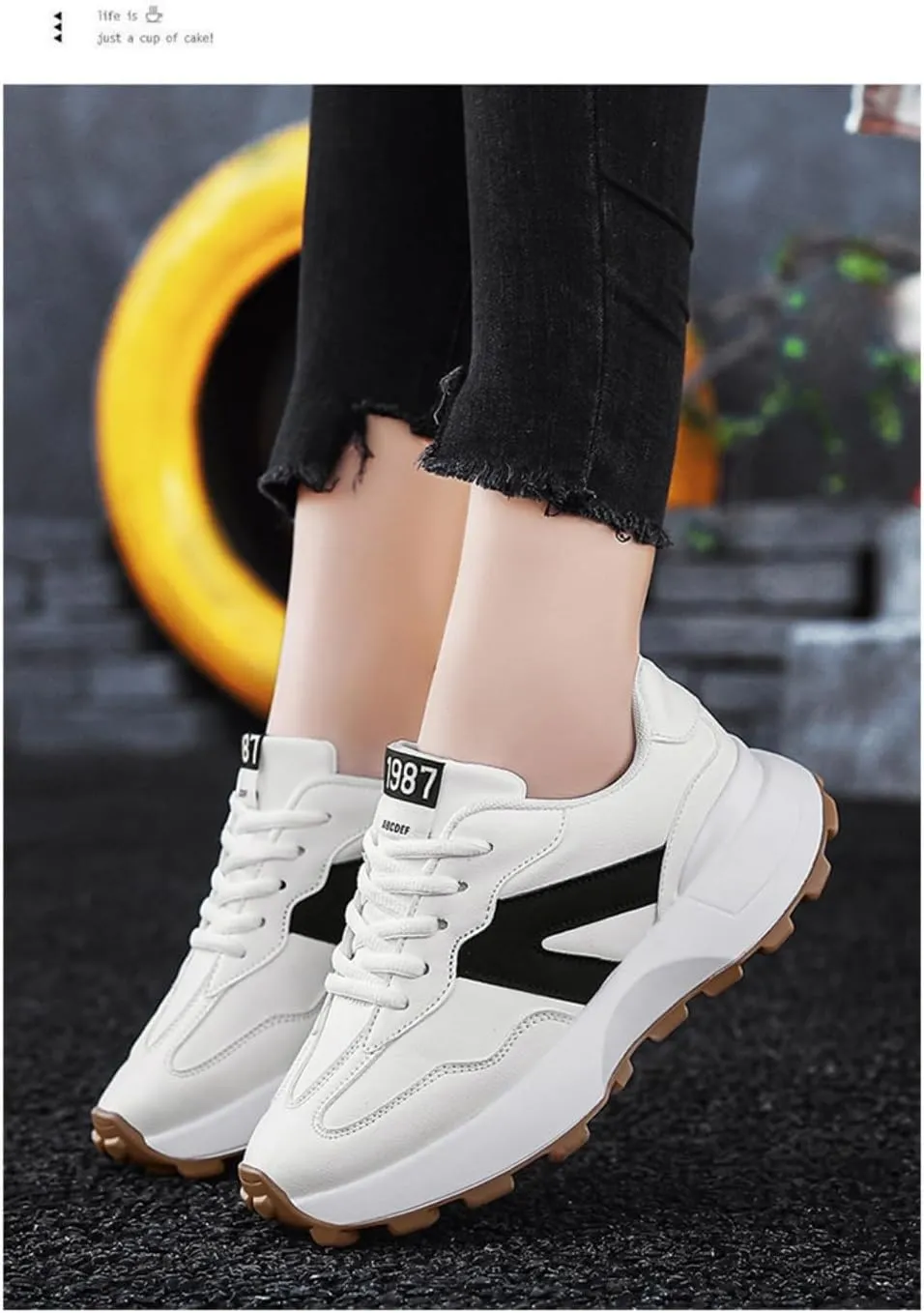 Geerta Women's Fashionable Lace Up Front Letter Design Low Top Sneakers, Casual Comfortable Sports Running Shoes, Trendy All-Match Chunky Casual Sneakers for Daily Wear, Trending Shoes