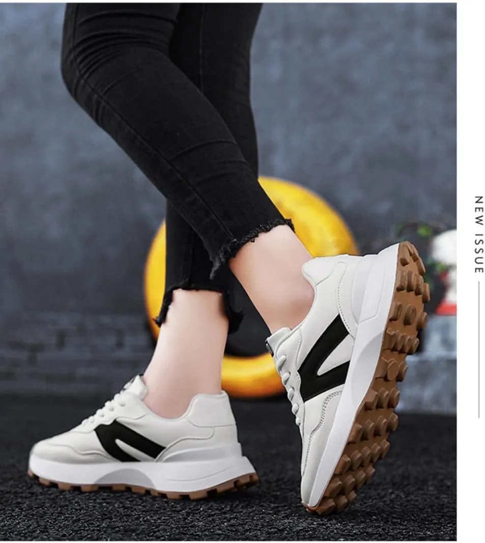 Geerta Women's Fashionable Lace Up Front Letter Design Low Top Sneakers, Casual Comfortable Sports Running Shoes, Trendy All-Match Chunky Casual Sneakers for Daily Wear, Trending Shoes