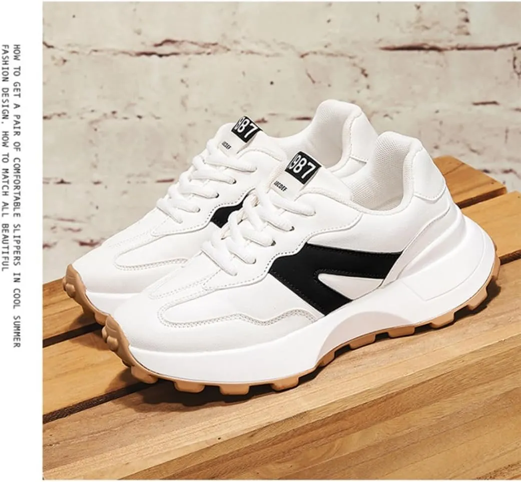 Geerta Women's Fashionable Lace Up Front Letter Design Low Top Sneakers, Casual Comfortable Sports Running Shoes, Trendy All-Match Chunky Casual Sneakers for Daily Wear, Trending Shoes