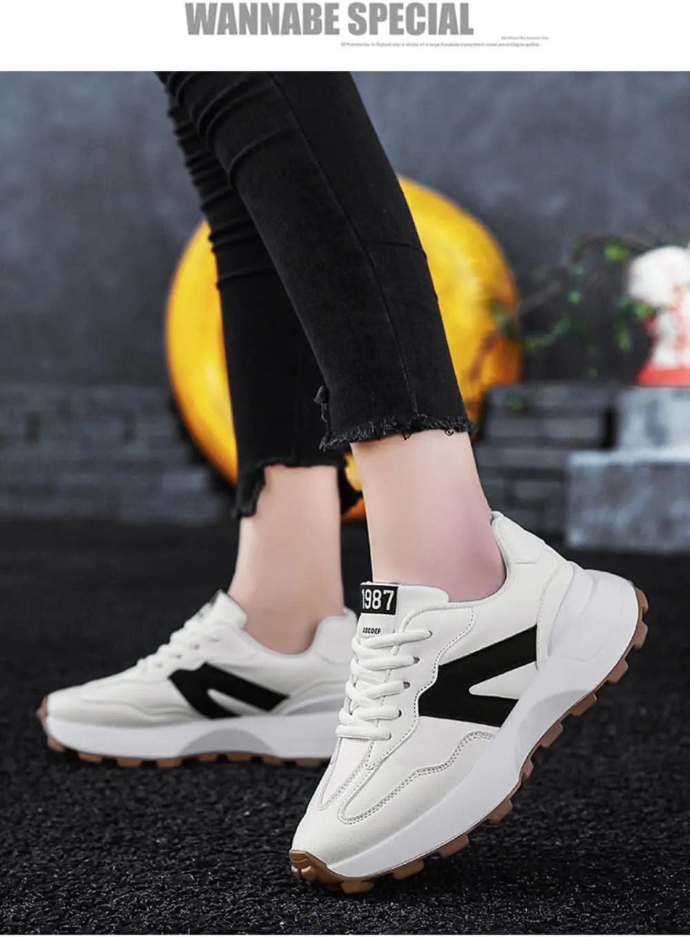 Geerta Women's Fashionable Lace Up Front Letter Design Low Top Sneakers, Casual Comfortable Sports Running Shoes, Trendy All-Match Chunky Casual Sneakers for Daily Wear, Trending Shoes