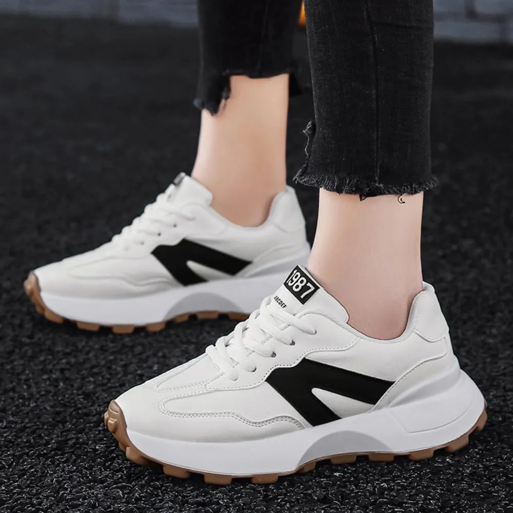 Geerta Women's Fashionable Lace Up Front Letter Design Low Top Sneakers, Casual Comfortable Sports Running Shoes, Trendy All-Match Chunky Casual Sneakers for Daily Wear, Trending Shoes