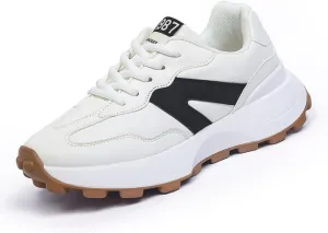 Geerta Women's Fashionable Lace Up Front Letter Design Low Top Sneakers, Casual Comfortable Sports Running Shoes, Trendy All-Match Chunky Casual Sneakers for Daily Wear, Trending Shoes