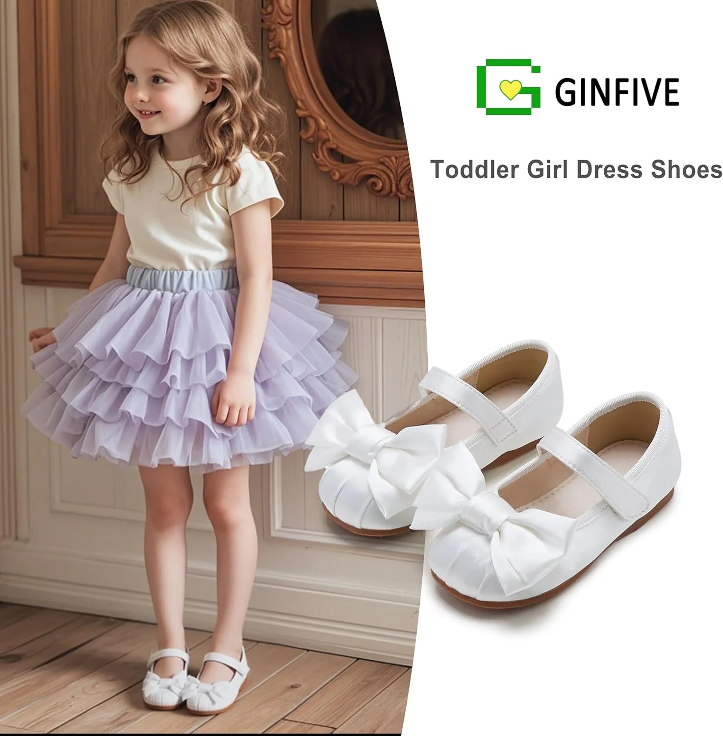 GINFIVE Toddler Girls Dress Shoes Little Girls Mary Janes Ballerina Flats Shoes Toddler