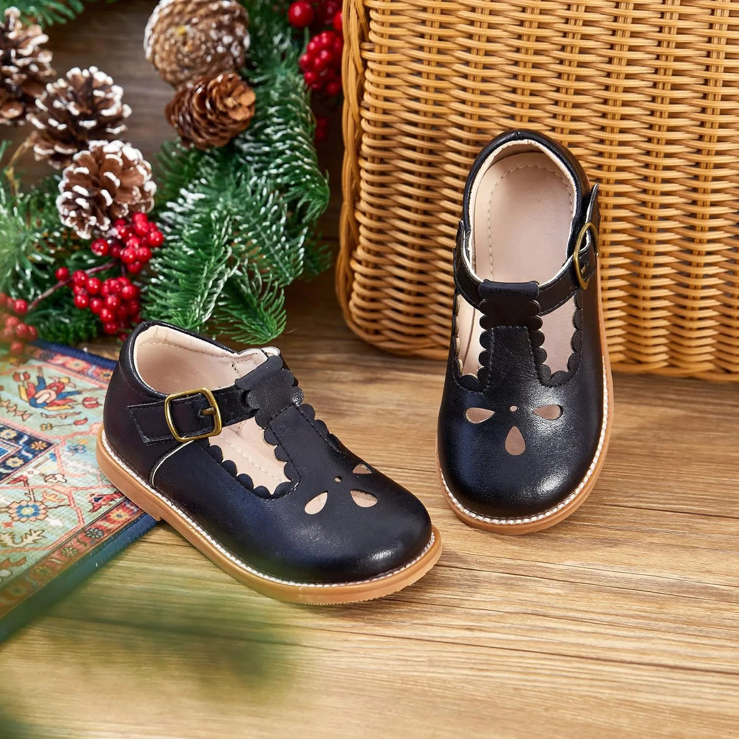 GINFIVE Toddler Girls Dress Shoes Little Kids Flats School Mary Janes Shoes