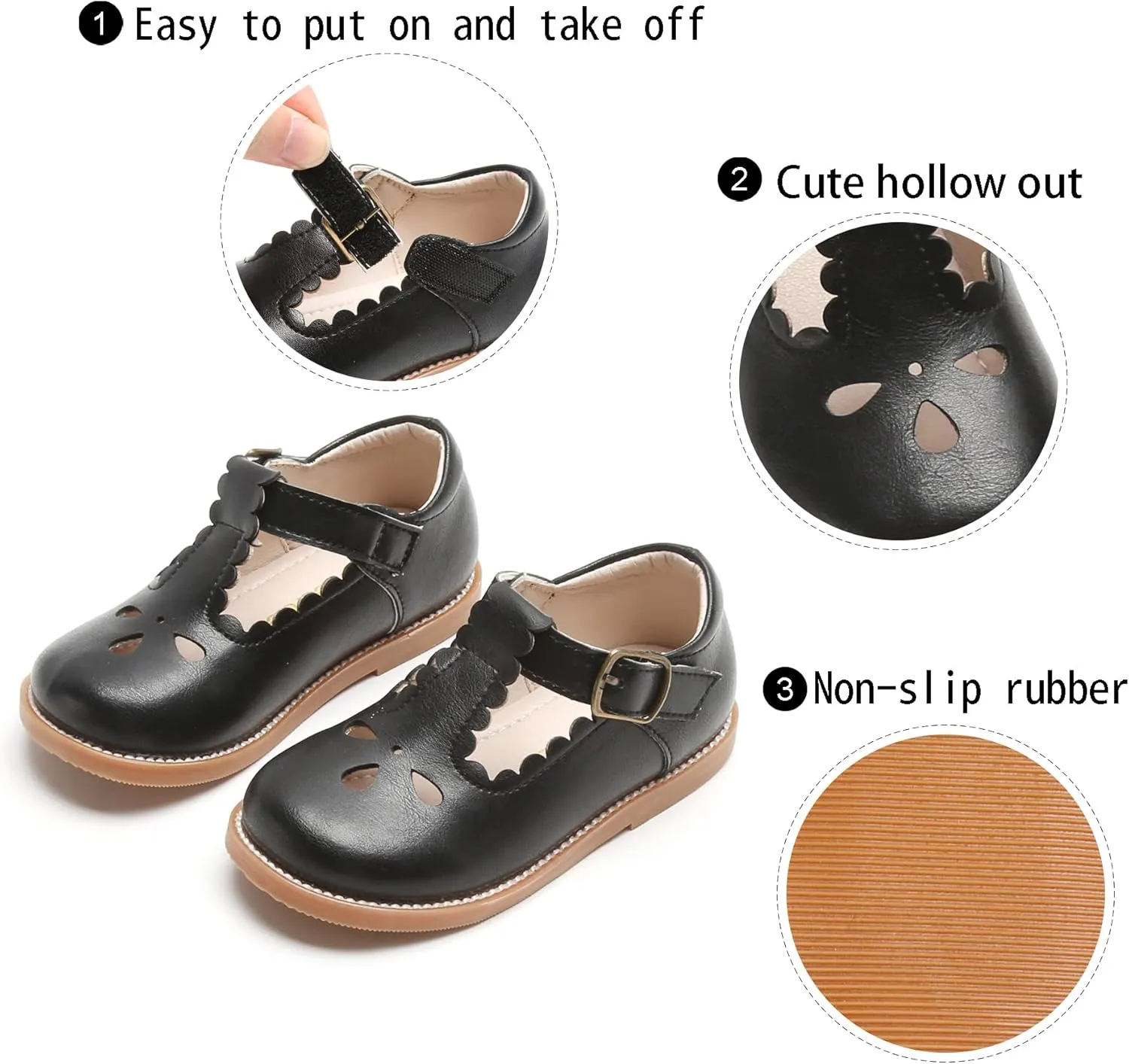 GINFIVE Toddler Girls Dress Shoes Little Kids Flats School Mary Janes Shoes