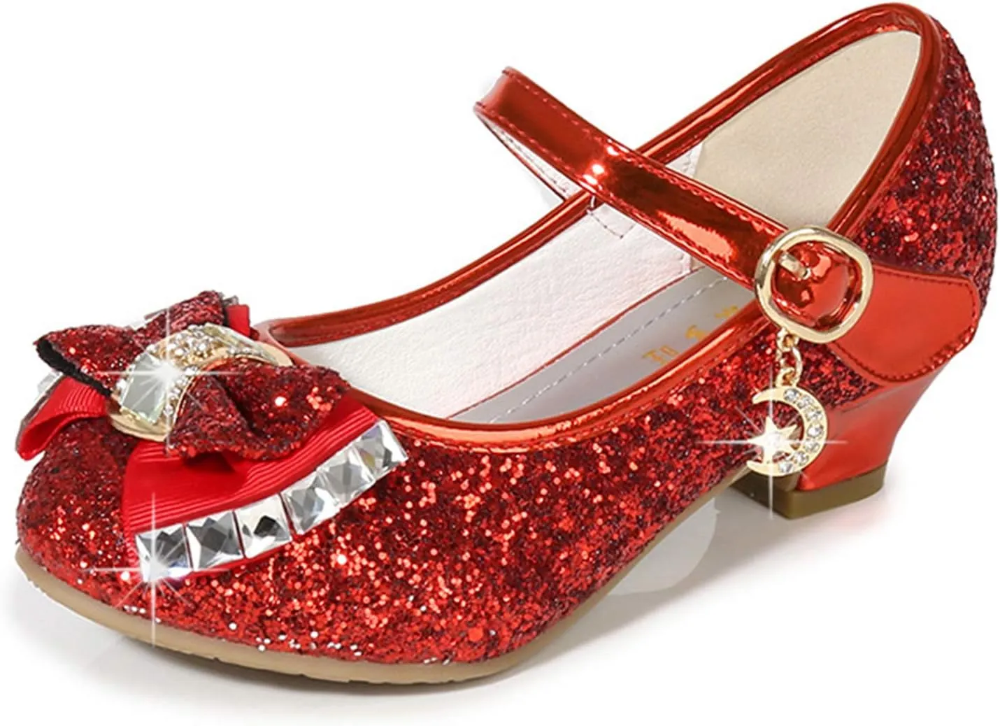 Girls Bow Dress Shoes Toddler Sparkling Princess Shoes Glitter Flower Little Girl Flats Mary Jane Low Heels Stage Performance Shoes for Wedding/School/Dance/Festival