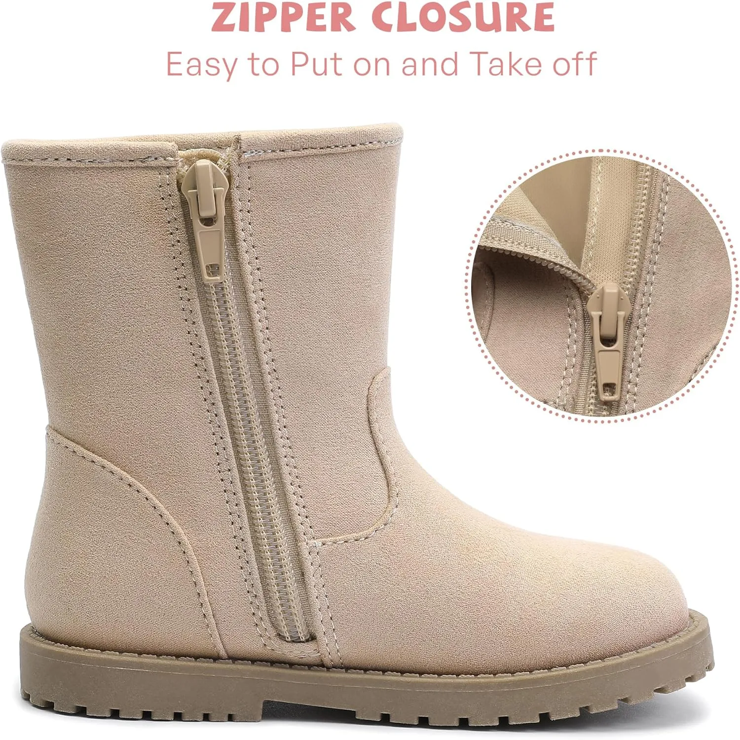 Girls Boys Fashion Boots for Kids Cute Dress Boots Non-Slip Side Zipper Toddler/Little Kid