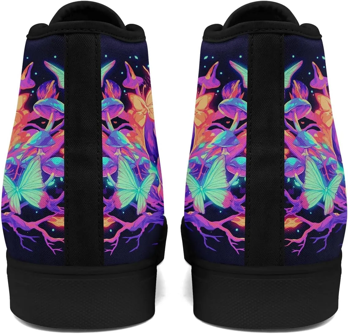 Gothic Skull High Top Canvas Sneakers for Men Women Butterflies Flames Flower Vivid Lace up Flat Casual Walking Shoes