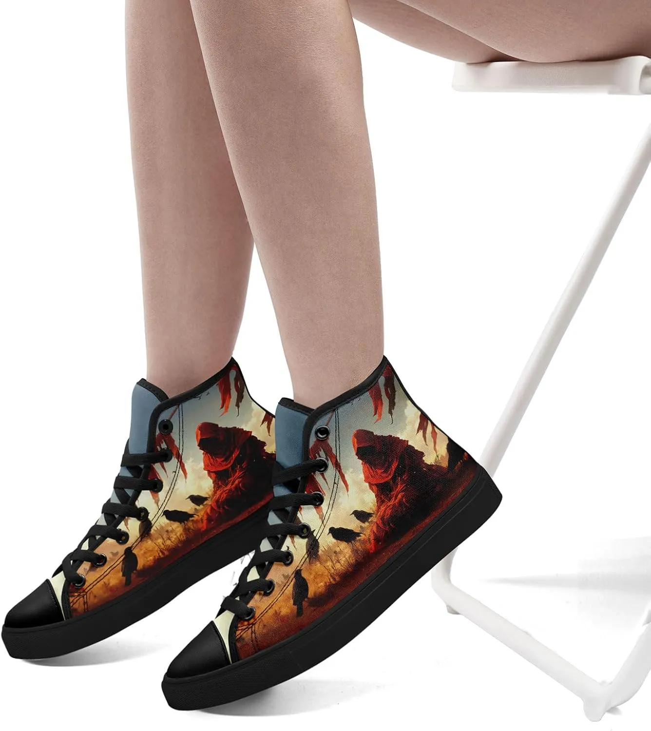 Gothic Skull High Top Canvas Sneakers for Men Women Butterflies Flames Flower Vivid Lace up Flat Casual Walking Shoes