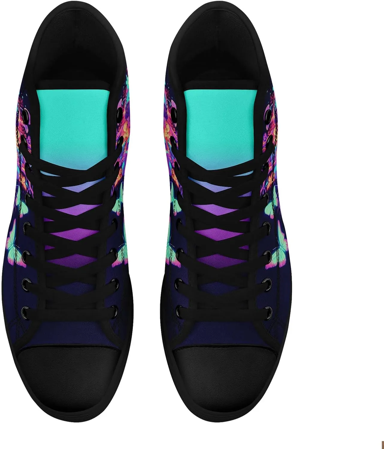 Gothic Skull High Top Canvas Sneakers for Men Women Butterflies Flames Flower Vivid Lace up Flat Casual Walking Shoes