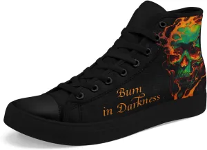 Gothic Skull High Top Canvas Sneakers for Men Women Butterflies Flames Flower Vivid Lace up Flat Casual Walking Shoes