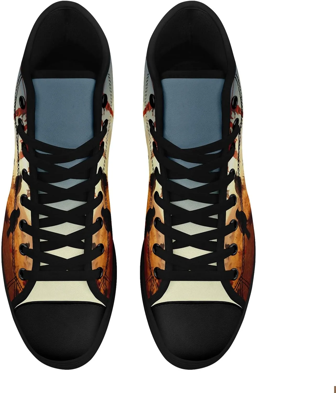 Gothic Skull High Top Canvas Sneakers for Men Women Butterflies Flames Flower Vivid Lace up Flat Casual Walking Shoes
