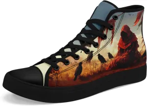 Gothic Skull High Top Canvas Sneakers for Men Women Butterflies Flames Flower Vivid Lace up Flat Casual Walking Shoes