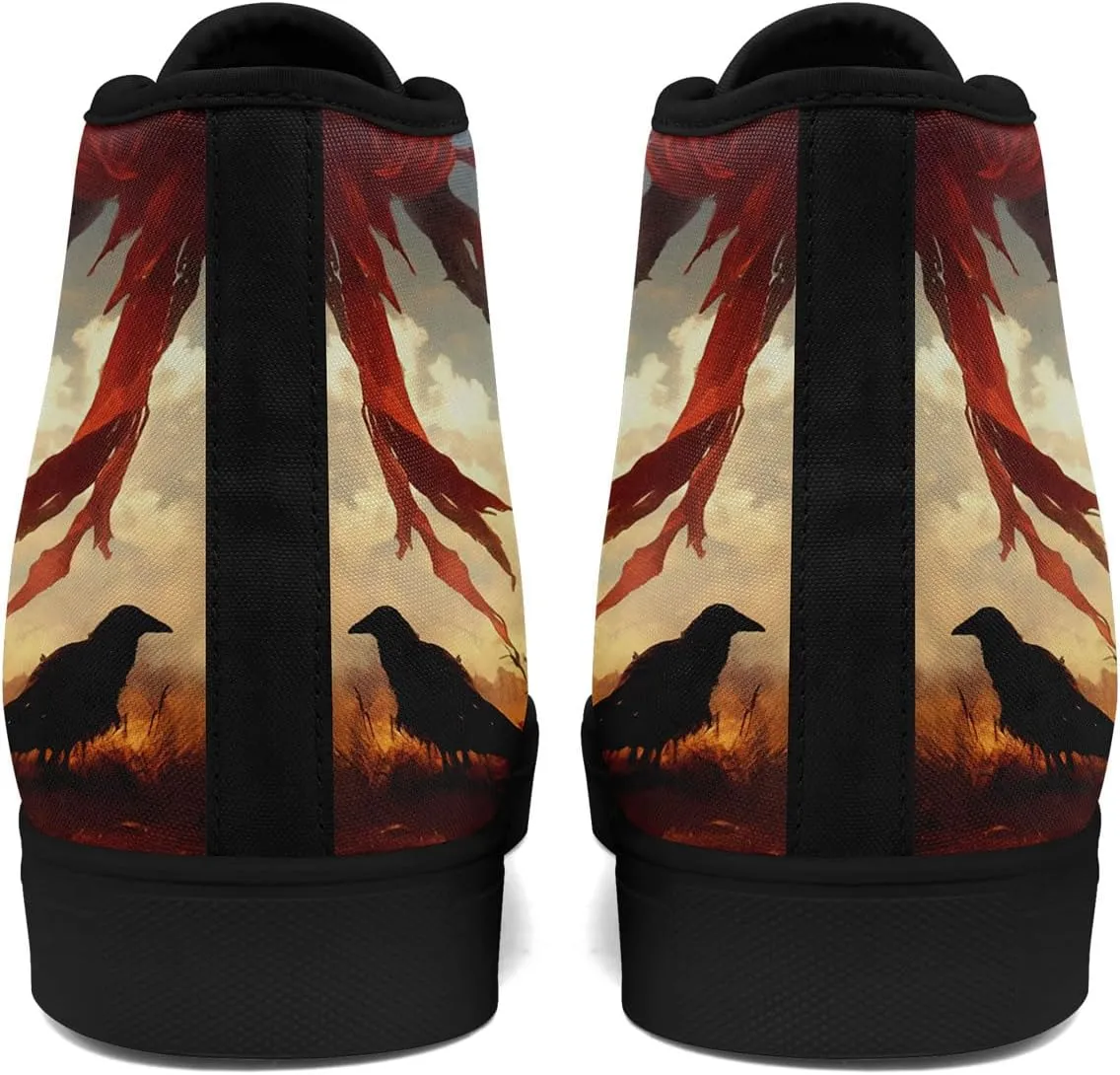 Gothic Skull High Top Canvas Sneakers for Men Women Butterflies Flames Flower Vivid Lace up Flat Casual Walking Shoes