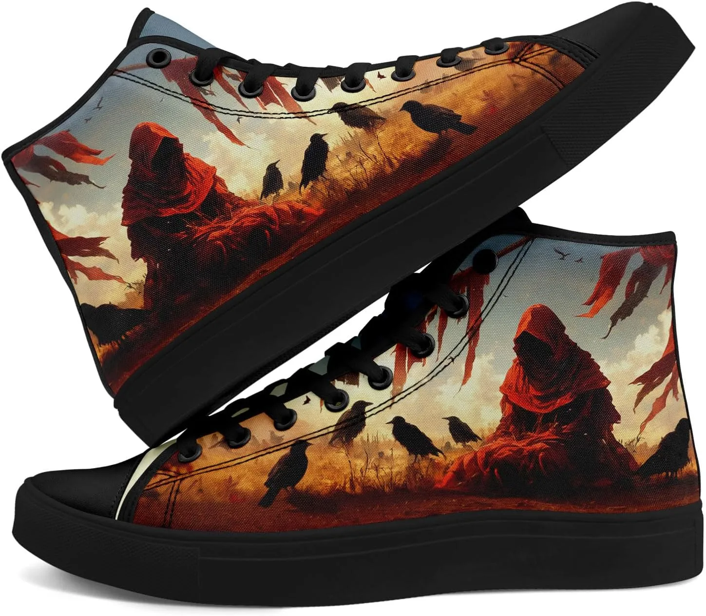 Gothic Skull High Top Canvas Sneakers for Men Women Butterflies Flames Flower Vivid Lace up Flat Casual Walking Shoes