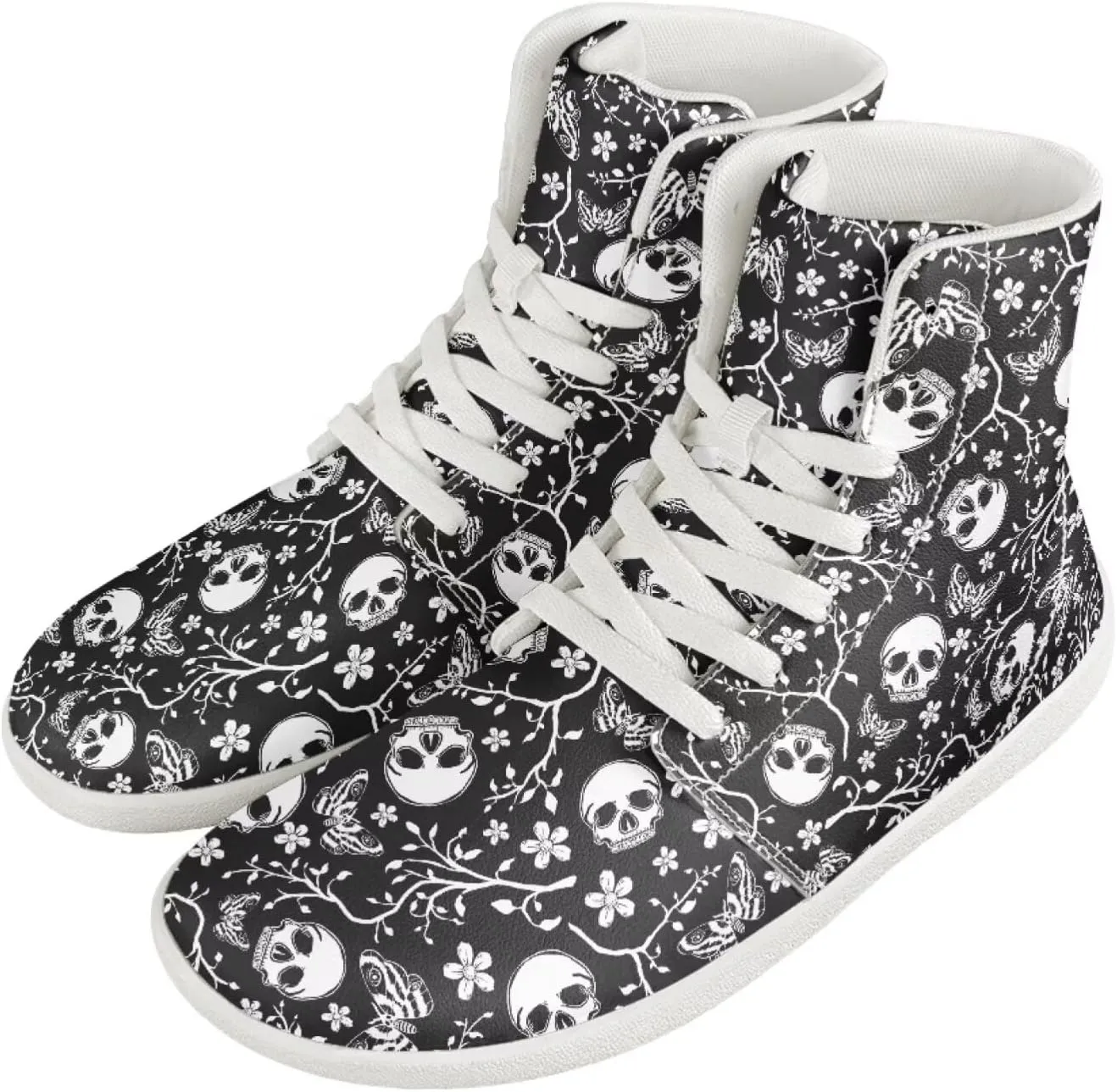 Gothic Skull High Top Sports Shoes for Women Men Running Sneaker PU Leather Athletic Sneakers