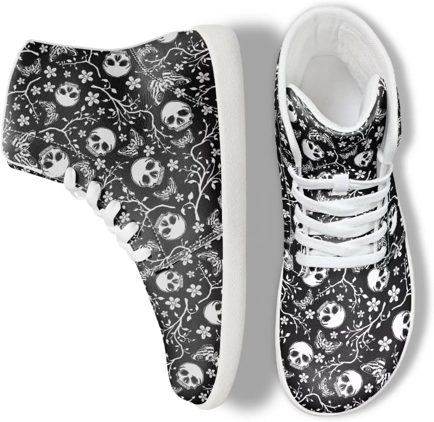 Gothic Skull High Top Sports Shoes for Women Men Running Sneaker PU Leather Athletic Sneakers