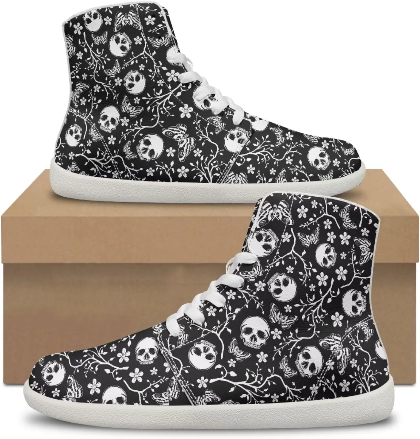 Gothic Skull High Top Sports Shoes for Women Men Running Sneaker PU Leather Athletic Sneakers