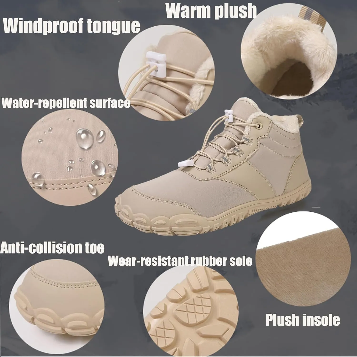 Grounded Winter Footwear for Women, Hike Winter Footwear Barefoot Womens,Wide Toe Box Shoes Waterproof Boots Sneakers