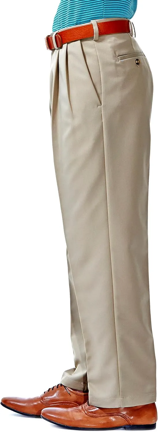 Haggar Men's Cool 18 Hidden Expandable Waist Pleat Front Pant-Regular and Big & Tall Sizes