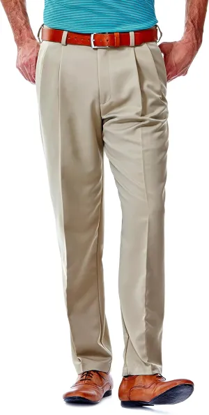 Haggar Men's Cool 18 Hidden Expandable Waist Pleat Front Pant-Regular and Big & Tall Sizes