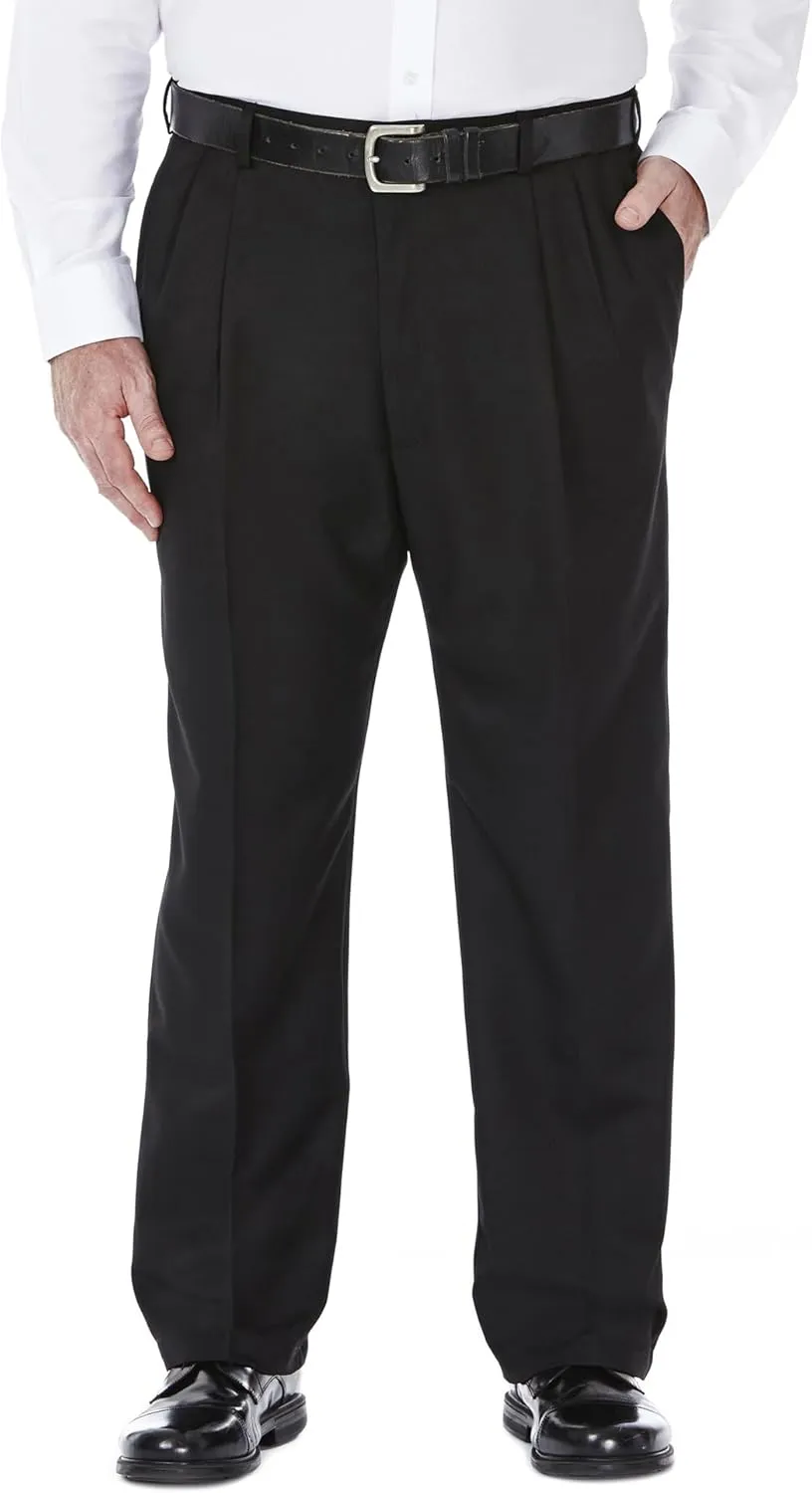 Haggar Men's Cool 18 Hidden Expandable Waist Pleat Front Pant-Regular and Big & Tall Sizes