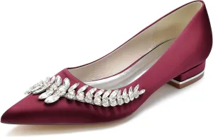 Hanfike Girls Womens Dress Wedding Flats Slip-on Rhinestones Beaded Evening Dress Shoes JY218