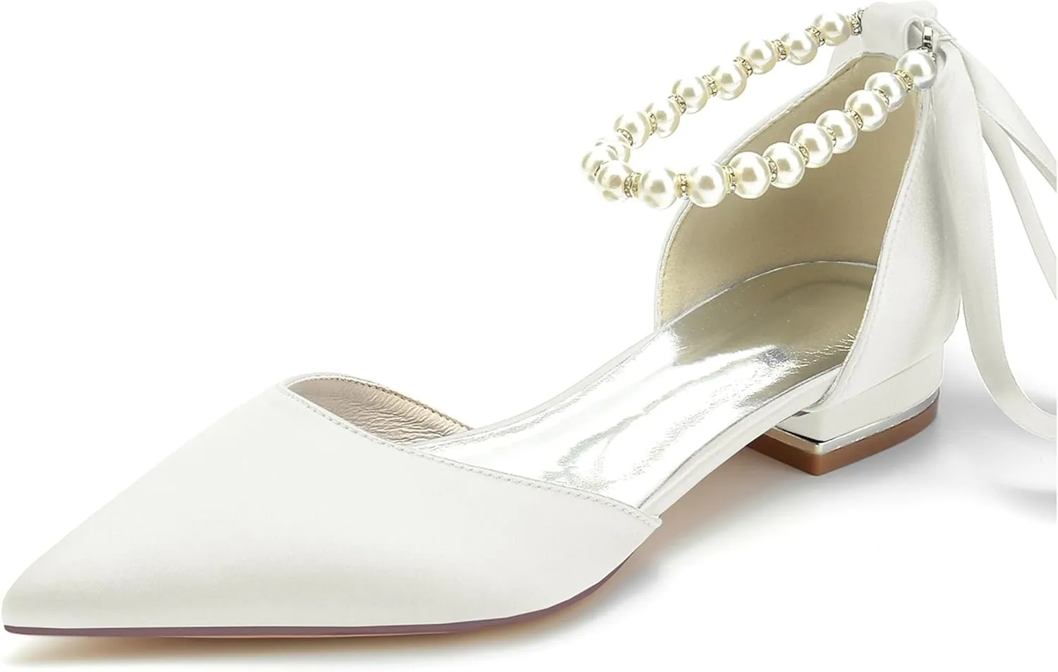 Hanfike Girls Womens Elegant Wedding Flats Ankle Chains Pointed Toe Formal Evening Shoes with Ribbon JY286