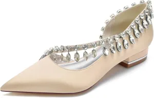 Hanfike Girls Womens Elegant Wedding Flats Slip-on Rhinestones Beaded Evening Shoes JY222