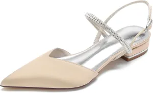 Hanfike Girls Womens Slingback Flats Shoes for Wedding Rhinestones Pointed Toe Party Shoes JY208