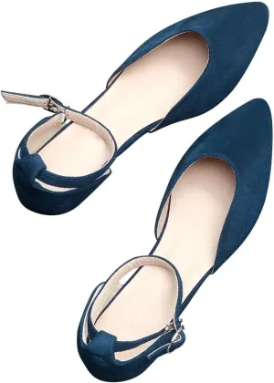 Hee grand Flats for Women Closed Pointed Toe Flats Adjustable Ankle Strap Ballet Shoes Suede Dress Shoes Sandals