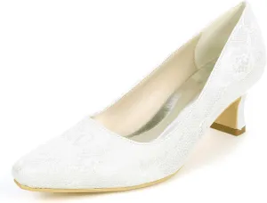 Heel Dress Sandals Closed Toe Satin Lace Pointed Toe Wedding Bridal Homecoming Shoes for Women Bride Bridesmaid Ladies