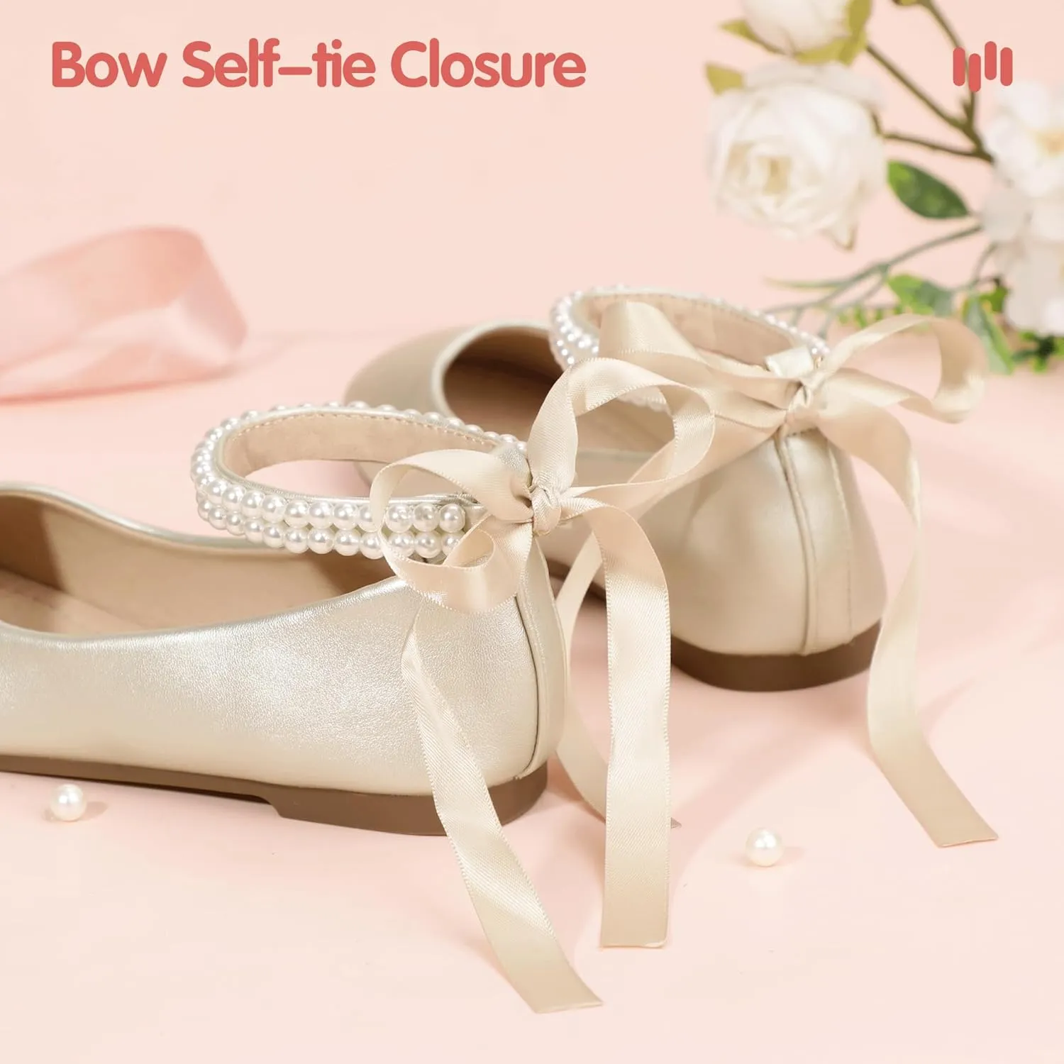 Hehainom Toddler Girls Dress Shoes Flower Girl Little Kids Mary Jane Ballet Flats Pearls Bow Wedding Party Communion Shoes