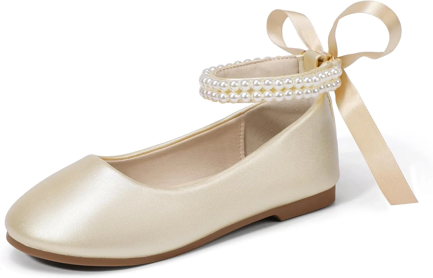 Hehainom Toddler Girls Dress Shoes Flower Girl Little Kids Mary Jane Ballet Flats Pearls Bow Wedding Party Communion Shoes