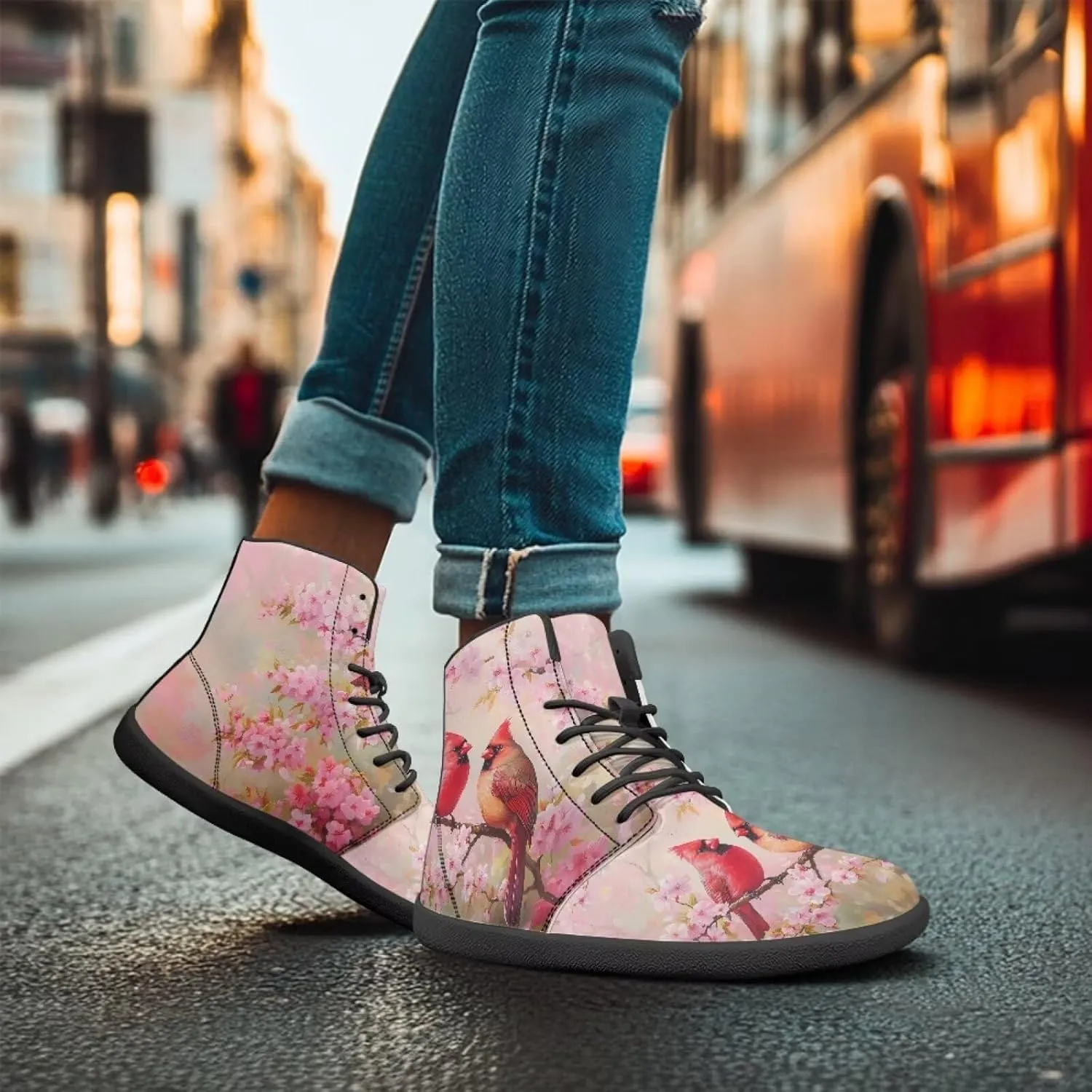 High Top Bird Pattern Ultra-Light Barefoot Shoes Men Wide Toe Box Boots Zero-Drop Running Sneaker