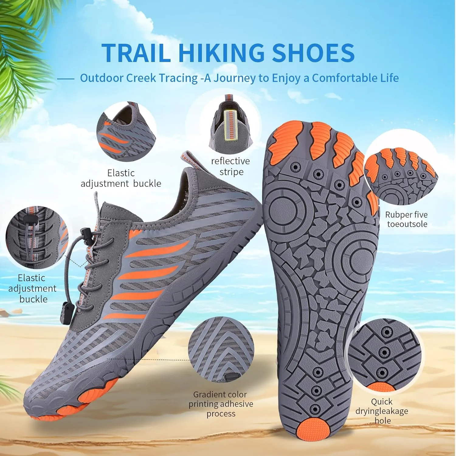 Hike Barefoot Shoes for Women Men - Quick Dry Wide Toe Box Beach Swim Athletic Sports Shoes, Non-Slip Hike Yoga Lightweight Footwear Aqua Hiking Walking Kayaking Diving Surfing