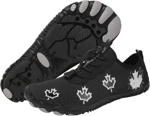 Hike Barefoot Shoes Women Wide Toe Box Mens Grounded Footwear Maple Leaf Print Non-Slip Water Shoe Lightweight Sneakers for Hiking Running Swimming Fishing Couple Athletic Runing Breathable Sneaker