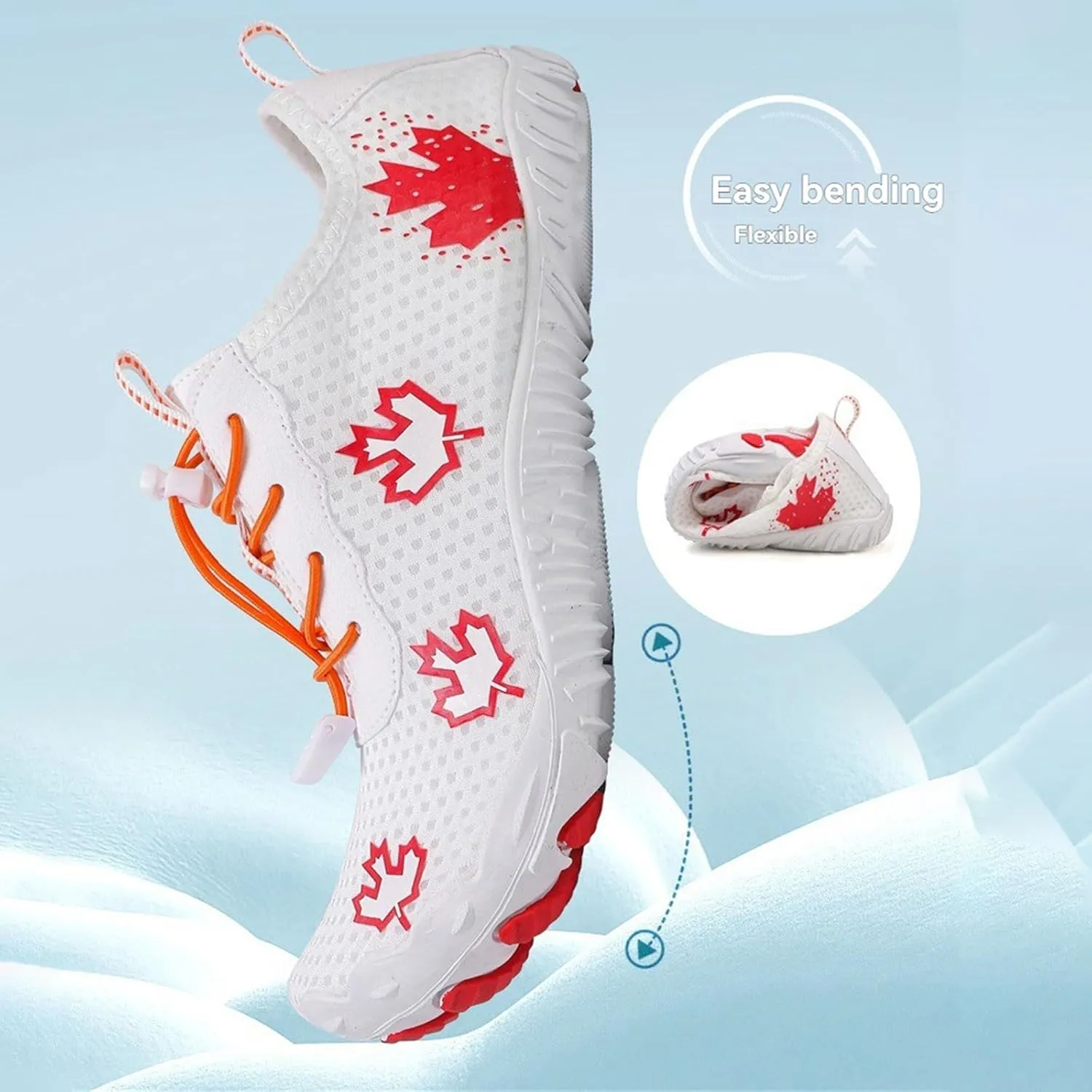 Hike Barefoot Shoes Women Wide Toe Box Mens Grounded Footwear Maple Leaf Print Non-Slip Water Shoe Lightweight Sneakers for Hiking Running Swimming Fishing Couple Athletic Runing Breathable Sneaker