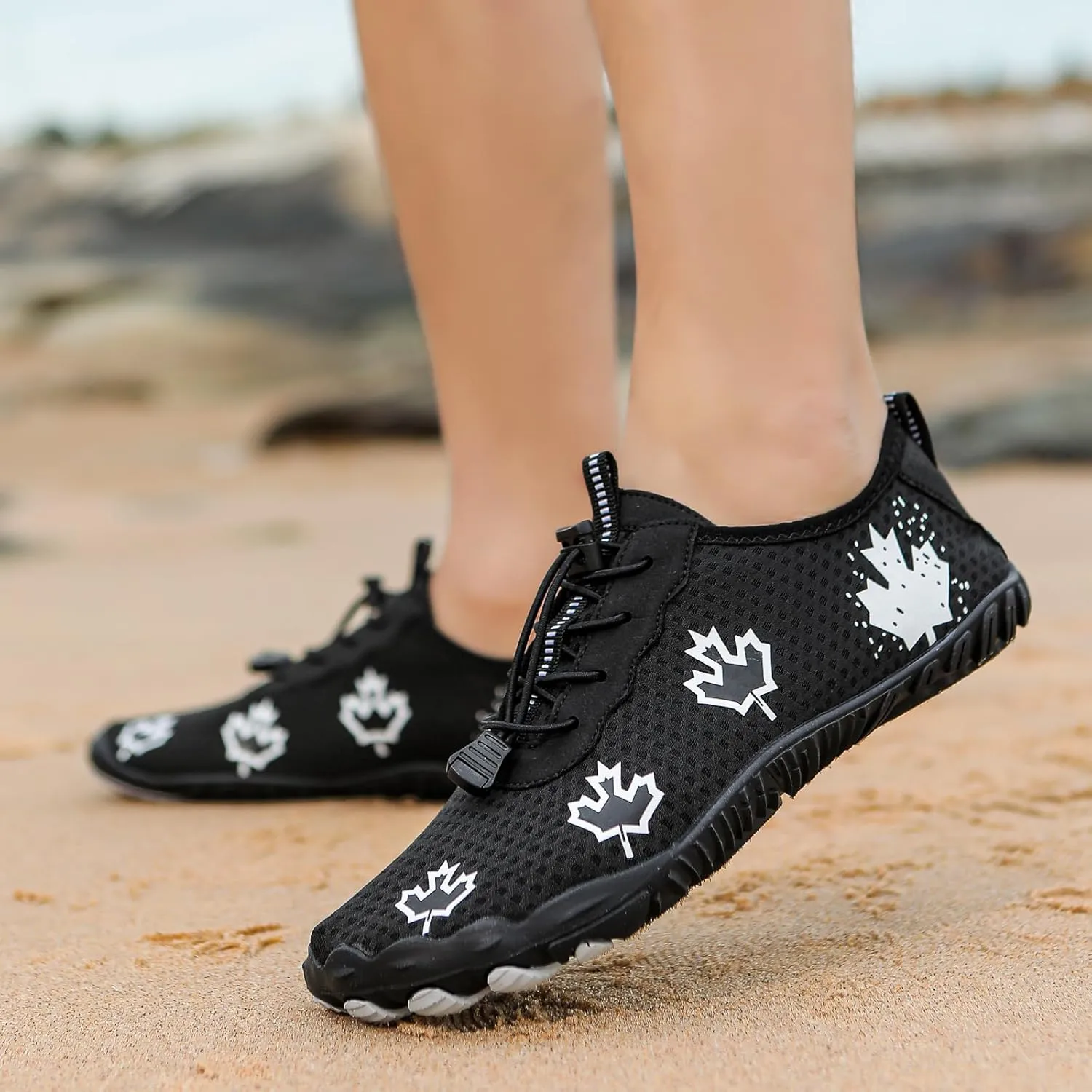 Hike Barefoot Shoes Women Wide Toe Box Mens Grounded Footwear Maple Leaf Print Non-Slip Water Shoe Lightweight Sneakers for Hiking Running Swimming Fishing Couple Athletic Runing Breathable Sneaker