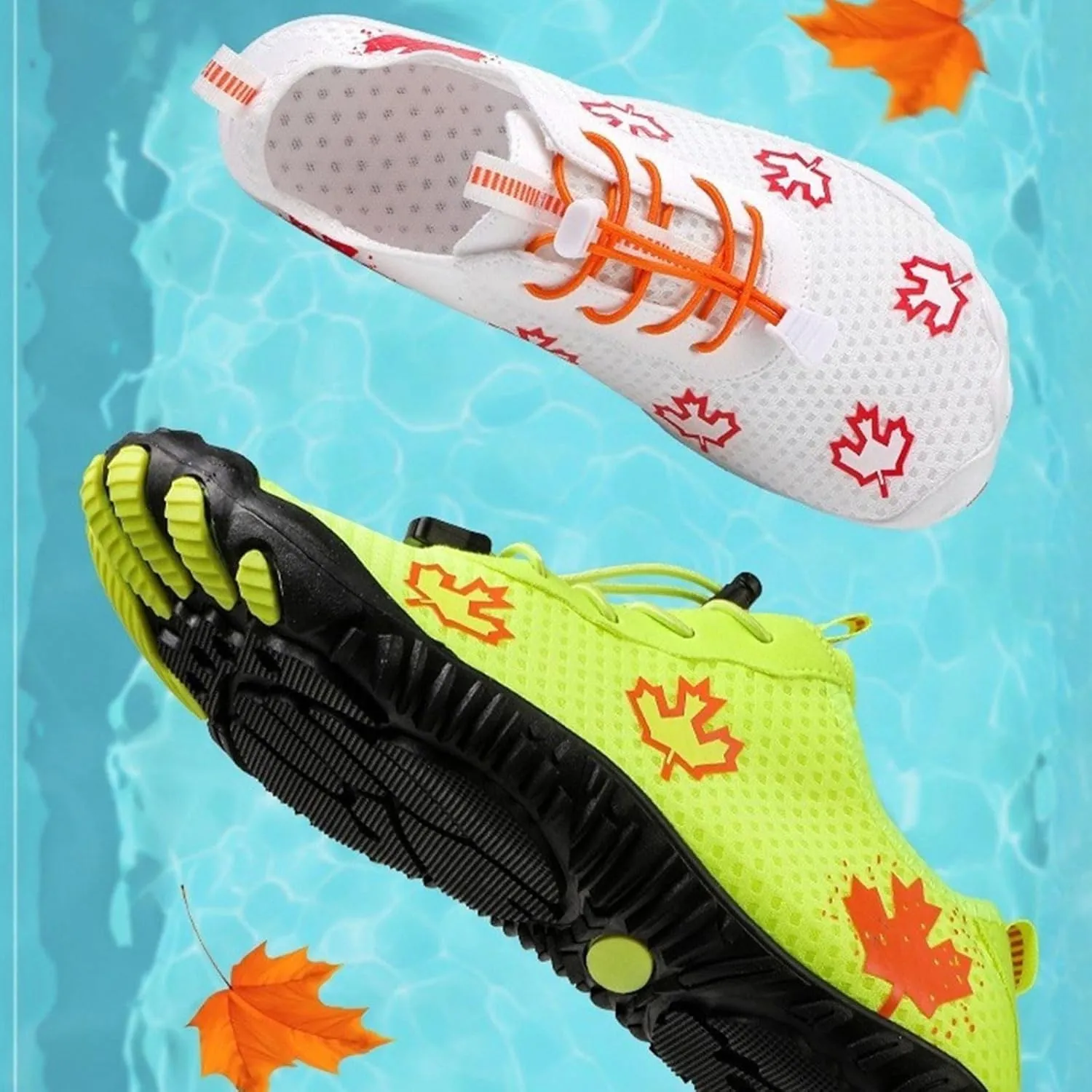 Hike Barefoot Shoes Women Wide Toe Box Mens Grounded Footwear Maple Leaf Print Non-Slip Water Shoe Lightweight Sneakers for Hiking Running Swimming Fishing Couple Athletic Runing Breathable Sneaker