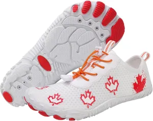 Hike Barefoot Shoes Women Wide Toe Box Mens Grounded Footwear Maple Leaf Print Non-Slip Water Shoe Lightweight Sneakers for Hiking Running Swimming Fishing Couple Athletic Runing Breathable Sneaker