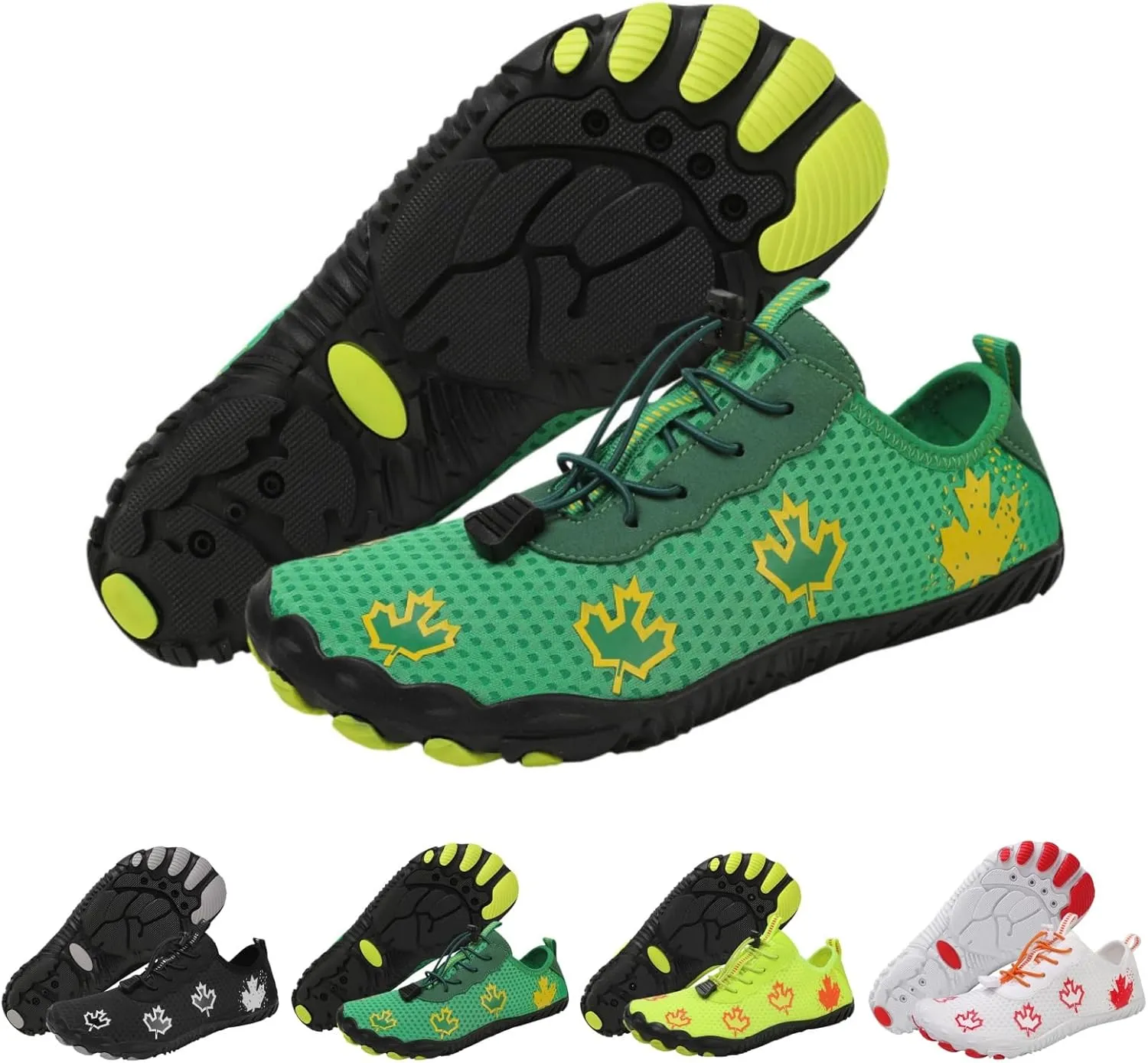 Hike Barefoot Shoes Women Wide Toe Box Mens Grounded Footwear Maple Leaf Print Non-Slip Water Shoe Lightweight Sneakers for Hiking Running Swimming Fishing Couple Athletic Runing Breathable Sneaker