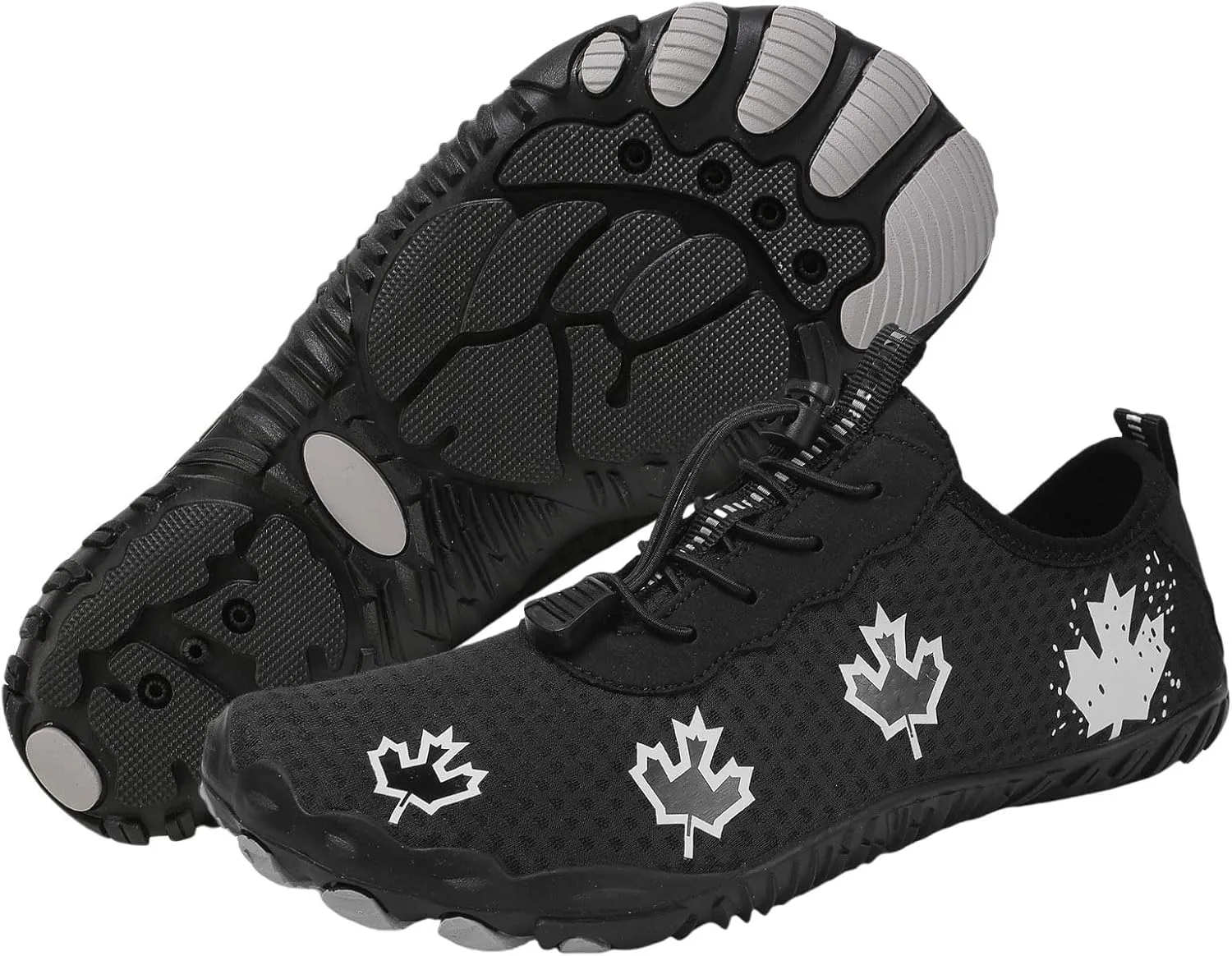 Hike Barefoot Shoes Women Wide Toe Box Mens Grounded Footwear Maple Leaf Print Non-Slip Water Shoe Lightweight Sneakers for Hiking Running Swimming Fishing Couple Athletic Runing Breathable Sneaker