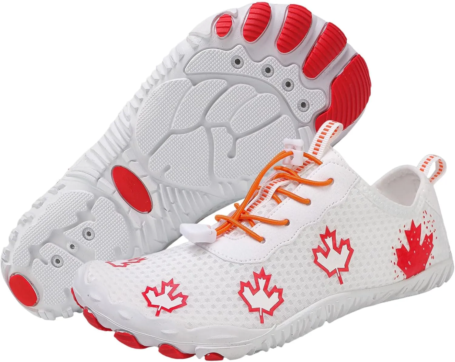 Hike Barefoot Shoes Women Wide Toe Box Mens Grounded Footwear Maple Leaf Print Non-Slip Water Shoe Lightweight Sneakers for Hiking Running Swimming Fishing Couple Athletic Runing Breathable Sneaker